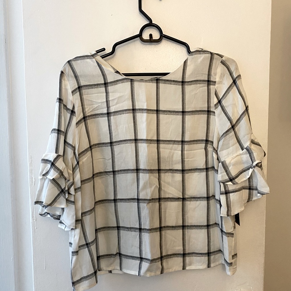 Forever 21 Grid Print Tiered-Sleeve Top